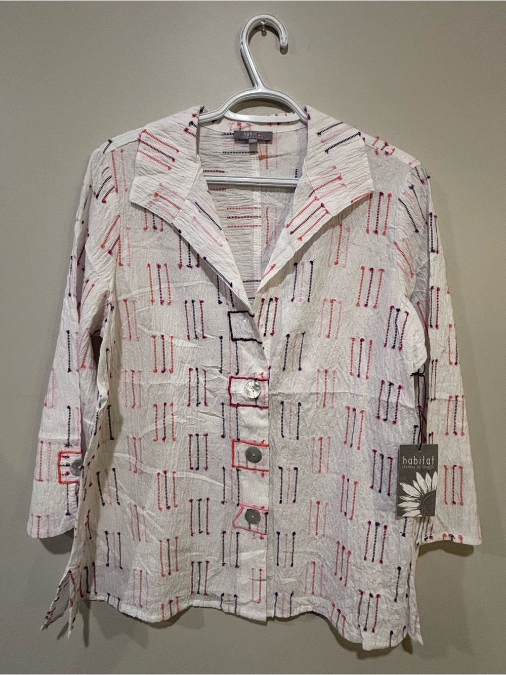 Habitat Cream Button-Front Shirt Jacket with Pink & Navy Stitching
